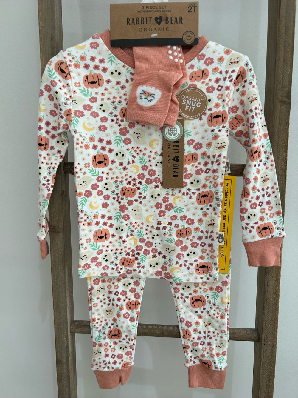 Rabbit + Bear Organic Cotton Pumpkin Floral Pajama Set Girl Size 2T Comfy